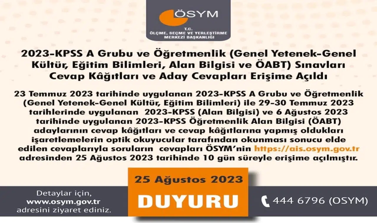 2023 KPSS Cevap Kağıtları Ve Aday Cevapları Erişime Açıldı