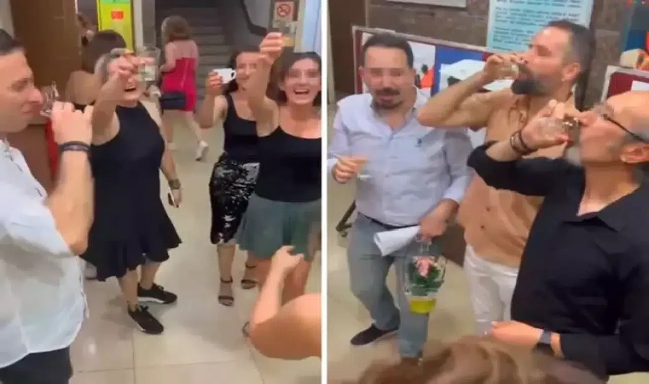 Devlet okulunda şampanyalı kutlama