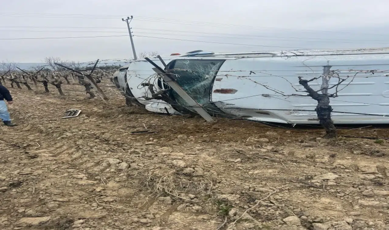 Boş minibüs üzüm bağlarının arasına uçtu: 1 yaralı