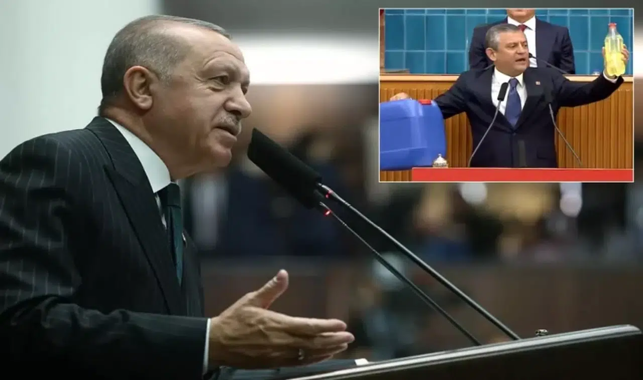 Erdoğan Özgür Özel'in kürsüye mazot şişesiyle çıkmasına kayıtsız kalamadı
