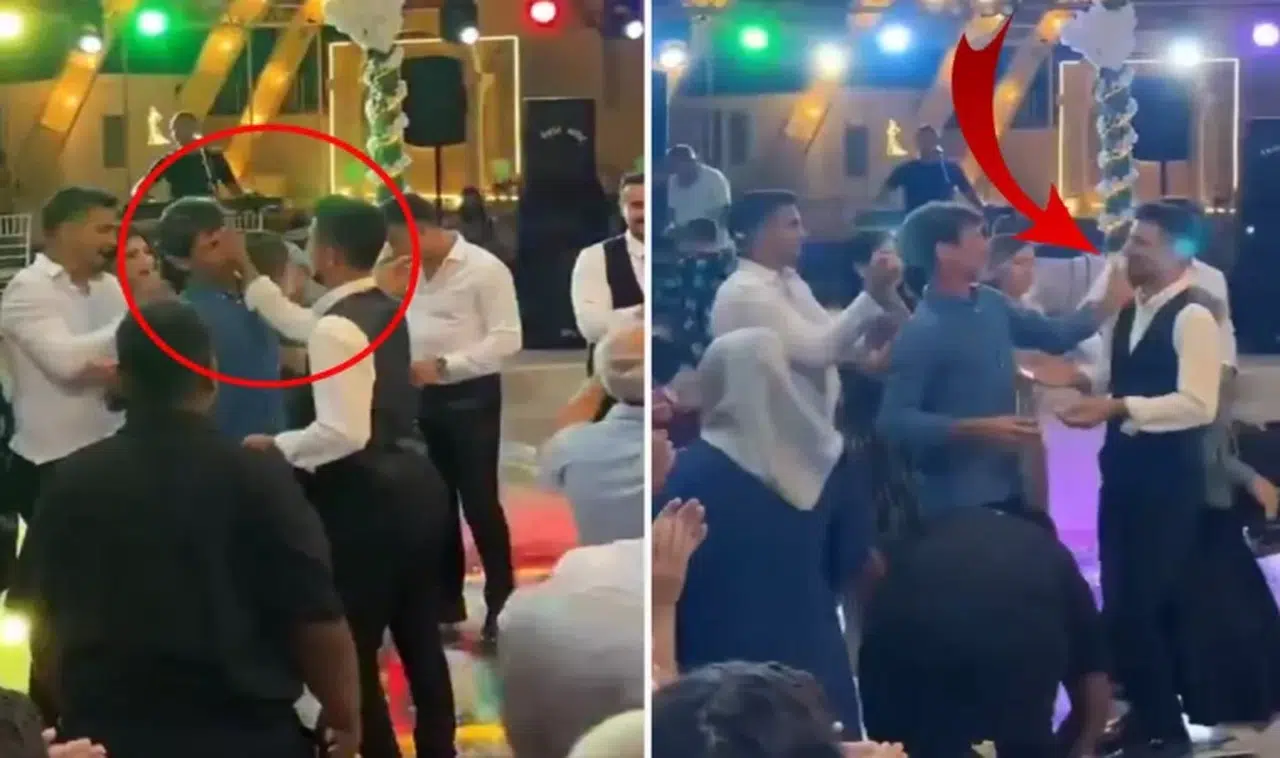 Damat düğünde babasından tokadı yedi