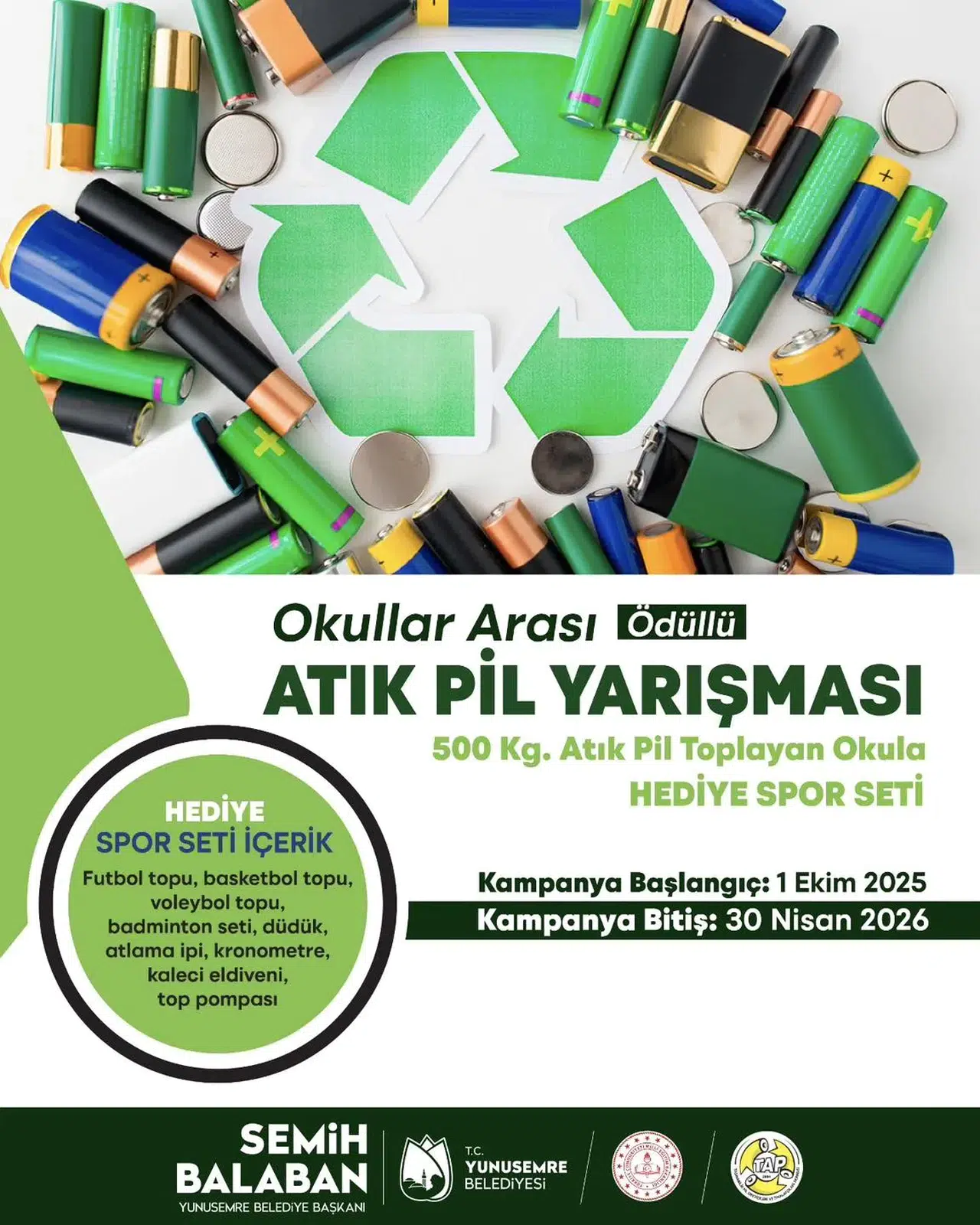 Yunusemre’de Okullar Arası Atık Pil Toplama Yarışması Başladı