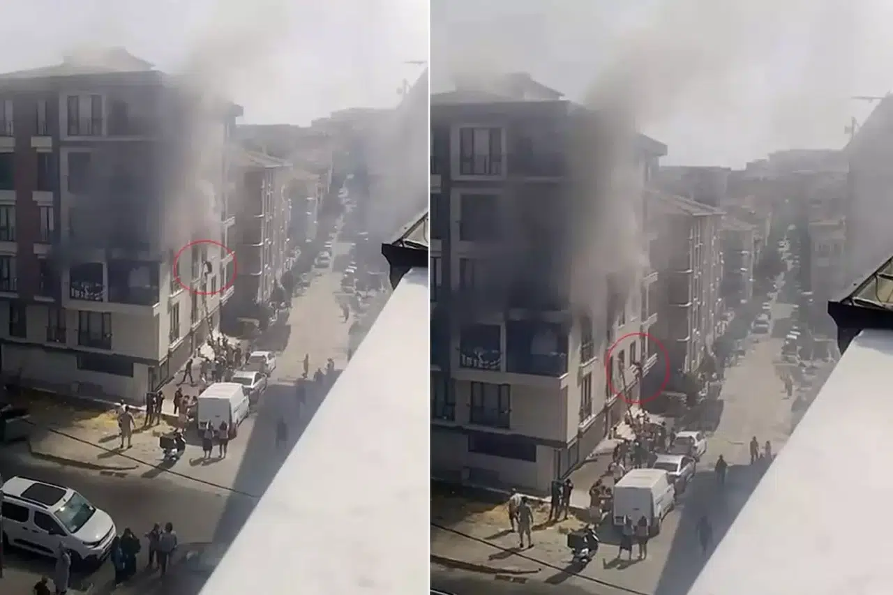 Yangından kurtulmak isteyen iki vatandaş üçüncü kattan betona çakıldı