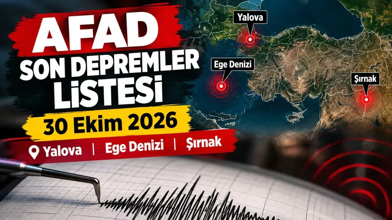 AFAD Son depremler listesi 30 Ekim 2026 Yalova, Ege Denizi, Şırnak