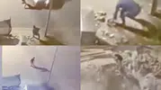 Kavga ettiği şahsa araçla çarpıp çukura uçtu: O anlar kamerada