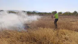 Tarlada çıkan yangını polisler söndürdü