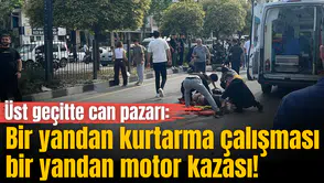 Manisa’da üst geçitte can pazarı: Bir yandan kurtarma çalışması, bir yandan motor kazası!