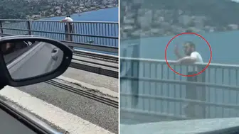 Önce etrafa el salladı sonra kendini boşluğa bıraktı