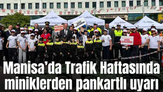 Manisa’da Trafik Haftasında miniklerden pankartlı uyarı