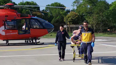 Yaşlı adamın yardımına ambulans helikopter yetişti
