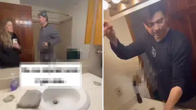 İnanılmaz görüntü! Banyodaki aynanın arkasından bakın ne çıktı