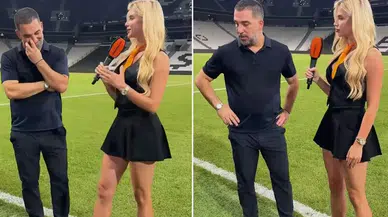 Arda Turan'ın Ukraynalı muhabirle göz teması kurmama çabası