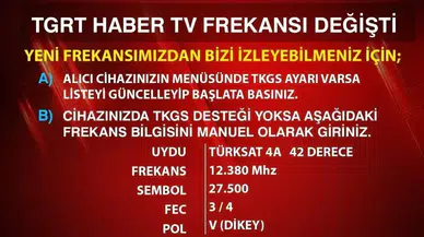 İşte TGRT Haber'in yeni frekans bilgileri