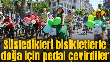 Süsledikleri bisikletlerle doğa için pedal çevirdiler