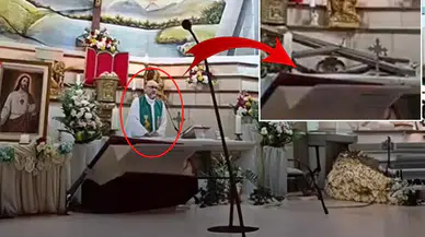 Rahibin başına haç düştü: Feci kaza kamerada!