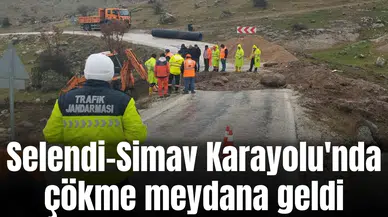 Selendi-Simav Karayolu'nda çökme meydana geldi