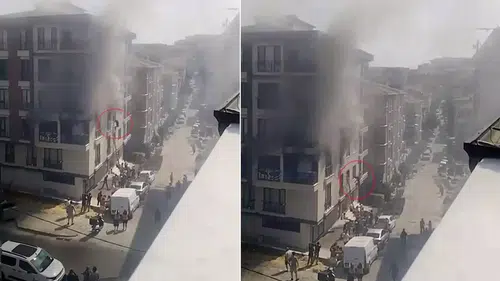 Yangından kurtulmak isteyen iki vatandaş üçüncü kattan betona çakıldı