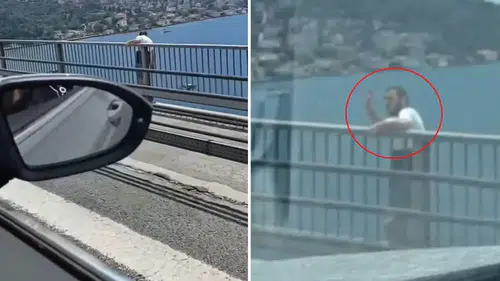 Önce etrafa el salladı sonra kendini boşluğa bıraktı