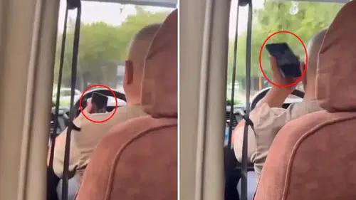 Minibüs şoförü yolculara aldırış etmeden müstehcen film izledi