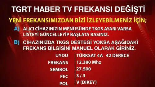 İşte TGRT Haber'in yeni frekans bilgileri