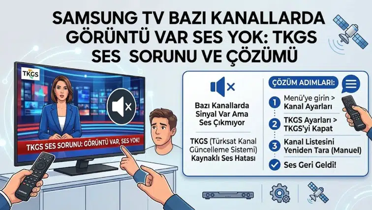Samsung TV bazı kanallarda görüntü var ses yok: TKGS ses sorunu ve çözümü