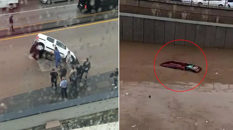 Sağanak yağış Ankara'yı vurdu: Yol çöoktü, trafik felç oldu