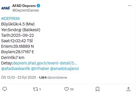 Balıkesir'in Sındırgı ilçesinde korkutan deprem