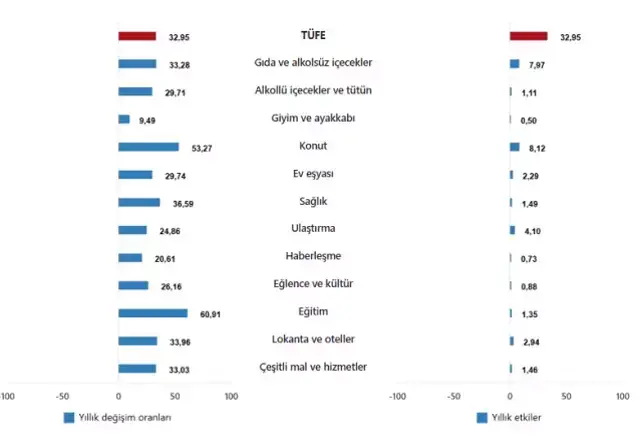 Enflasyon ağustos ayında yüzde 2,04 arttı, yıllık bazda yüzde 32,95 oldu