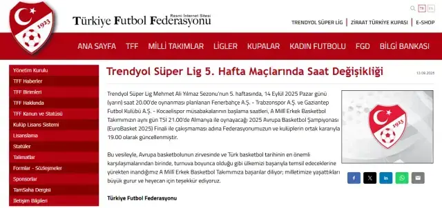 Fenerbahçe-Trabzonspor maçının saati değişti