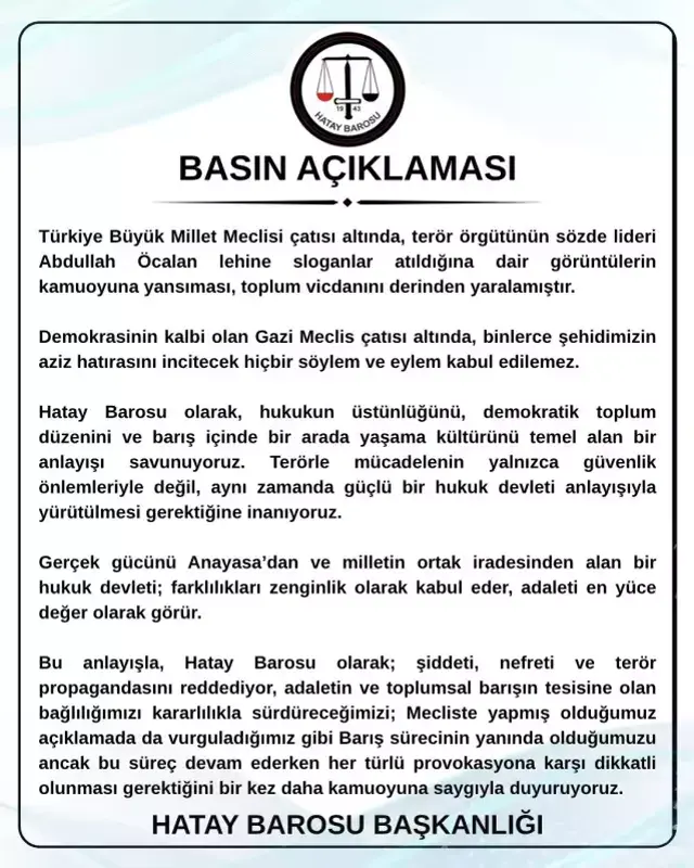 TBMM'deki 'Apo' sloganına barolardan ortak tepki! İstanbul barosu imza atmadı