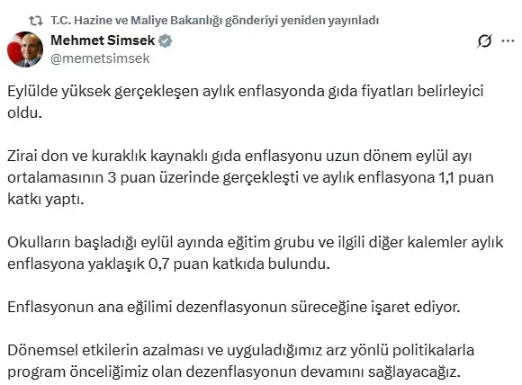 Enflasyon neden yükseldi? Bakan Şimşek gerekçesini açıkladı