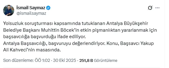 Muhittin Böcek etkin pişmanlık için başvurdu iddiası