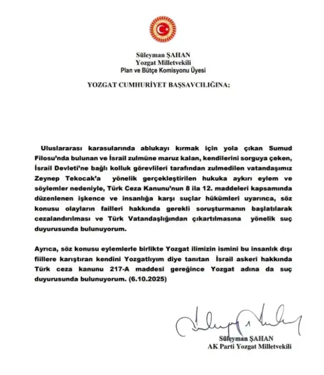 AK Partili vekilden 'Yozgatlıyım' diyen İsrail askeri hakkında suç duyurusu