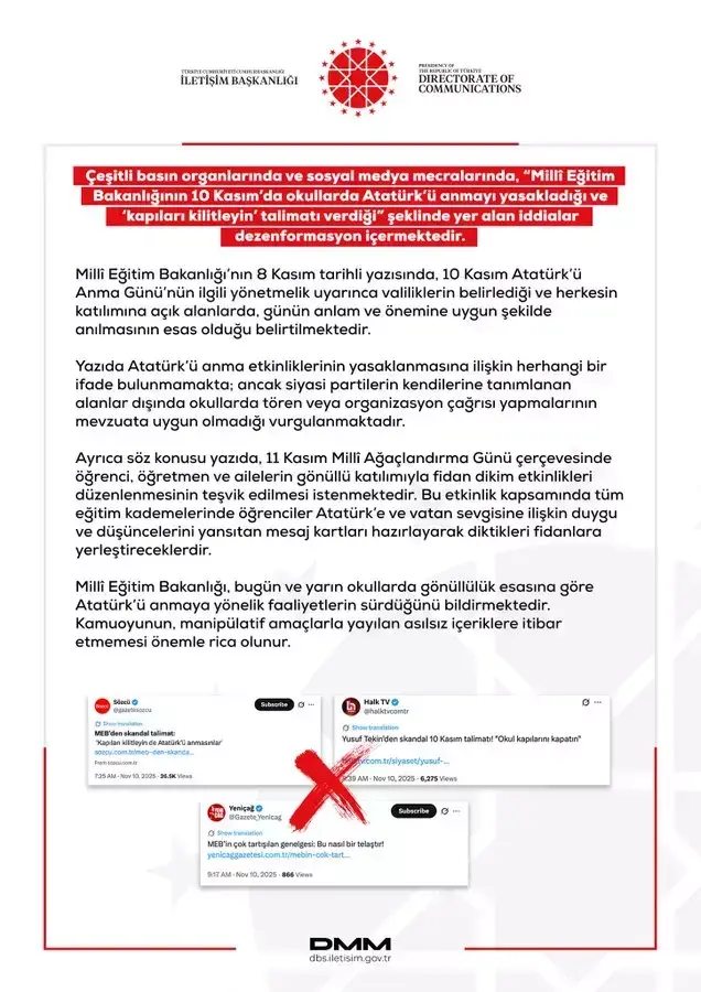 Cumhurbaşkanlığı, infial yaratan 10 Kasım iddiasını yalanladı