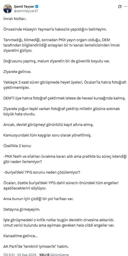 AK Partili Tayyar'dan ses getirecek iddia! İşte teröristbaşı Öcalan'a yöneltilen 2 soru