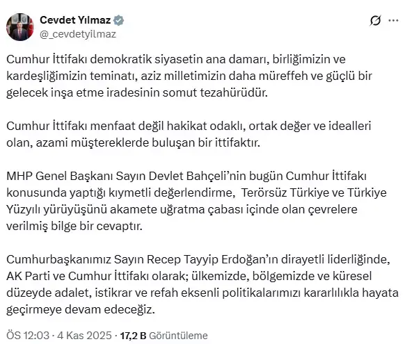 Bahçeli'nin ittifak sözlerine Cumhurbaşkanlığından ilk yorum