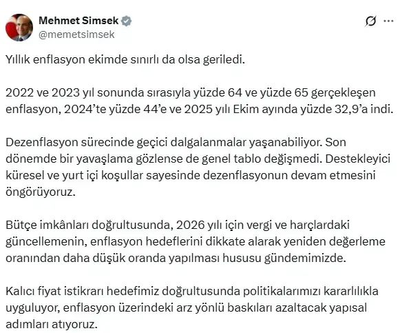 Mehmet Şimşek'ten indirim sinyali
