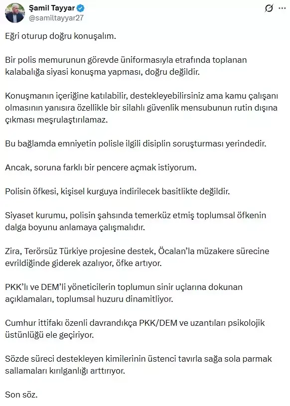 Trafik polisinin açığa alınmasıyla ilgili Şamil Tayyar'dan çarpıcı açıklama