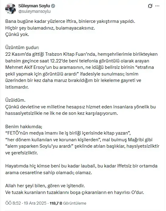 'Mehmet Akif alem yaparken görüntülü arardı' iddialarına Soylu'dan yanıt