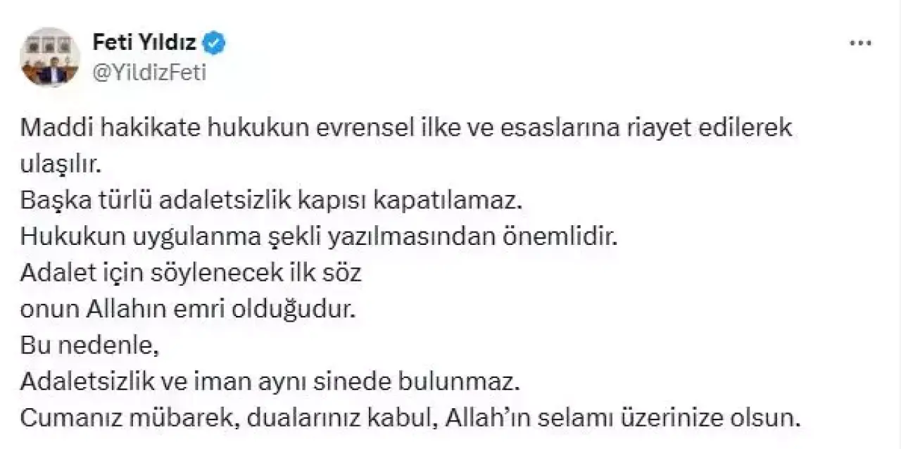 Diyanet'in 'Miras hakkı' hutbesine gönderme mi? MHP'li Feti Yıldız'dan dikkat çeken paylaşım