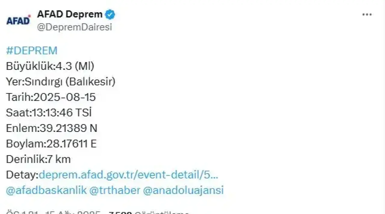 Günlerdir beşik gibi sallanan Balıkesir Sındırgı'da 4,3 büyüklüğünde bir deprem daha