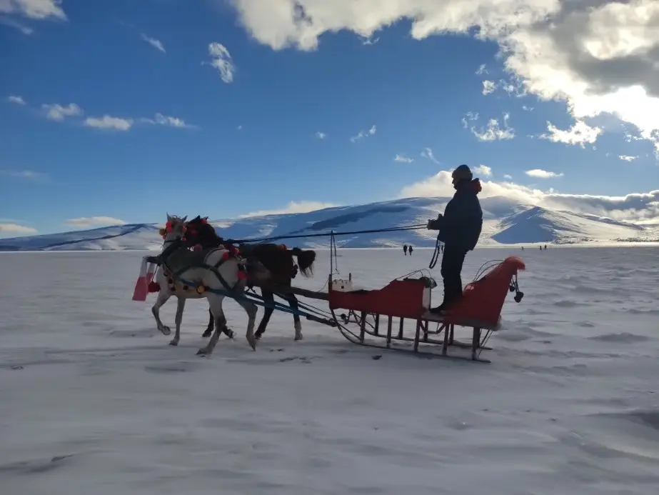Çıldır Gölü’nde atlı kızak heyecanı başladı