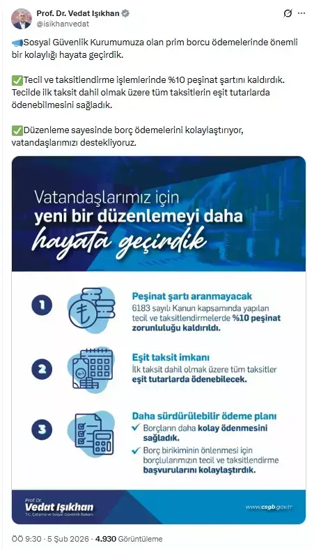 SGK prim borcu ödemesinde peşinat şartı kaldırıldı