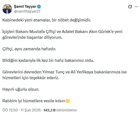 AK Partili Tayyar: İlk kez bir hafız bakanımız oldu